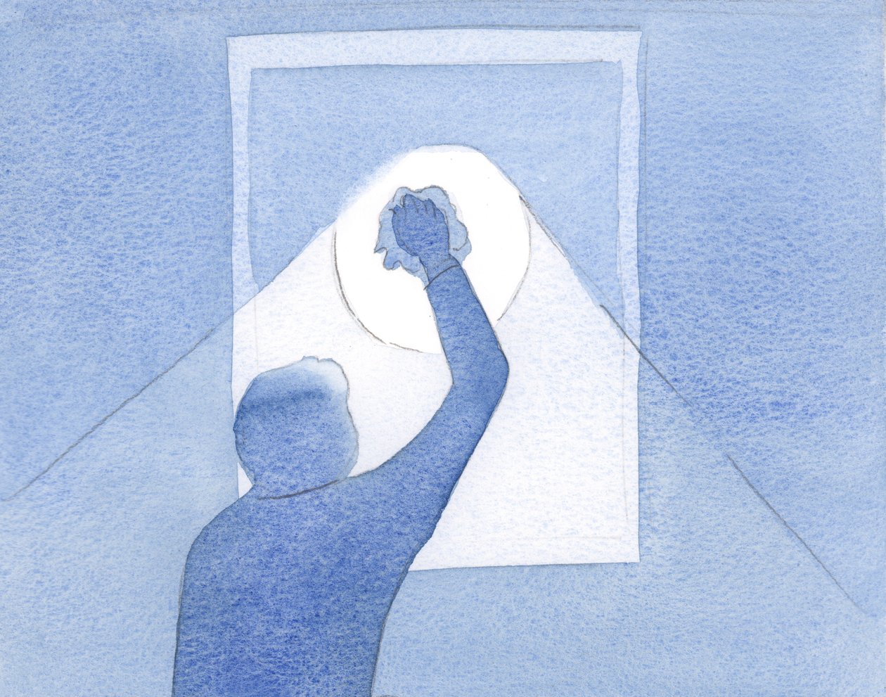 Nossas orações fervorosas são como o polimento vigoroso de uma vidraça suja: a luz do dia, que é o amor eterno de Cristo, entra !, 2001 (w - c no papel) de Elizabeth Wang