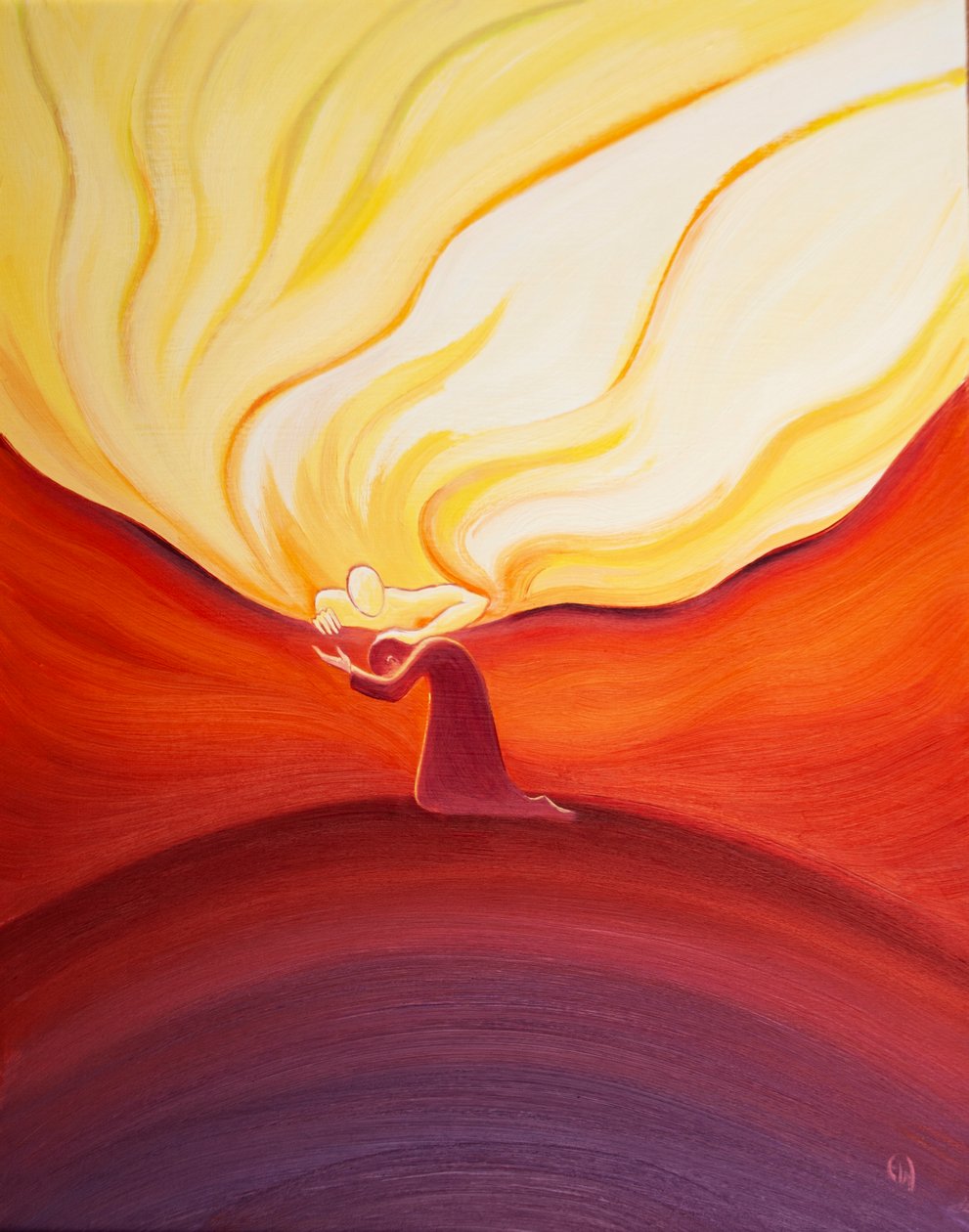 Nossas menores orações são bem-vindas, ouvidas e recompensadas por Deus, que é como um pai acariciando seu filho amado, 2001 (óleo a bordo) de Elizabeth Wang