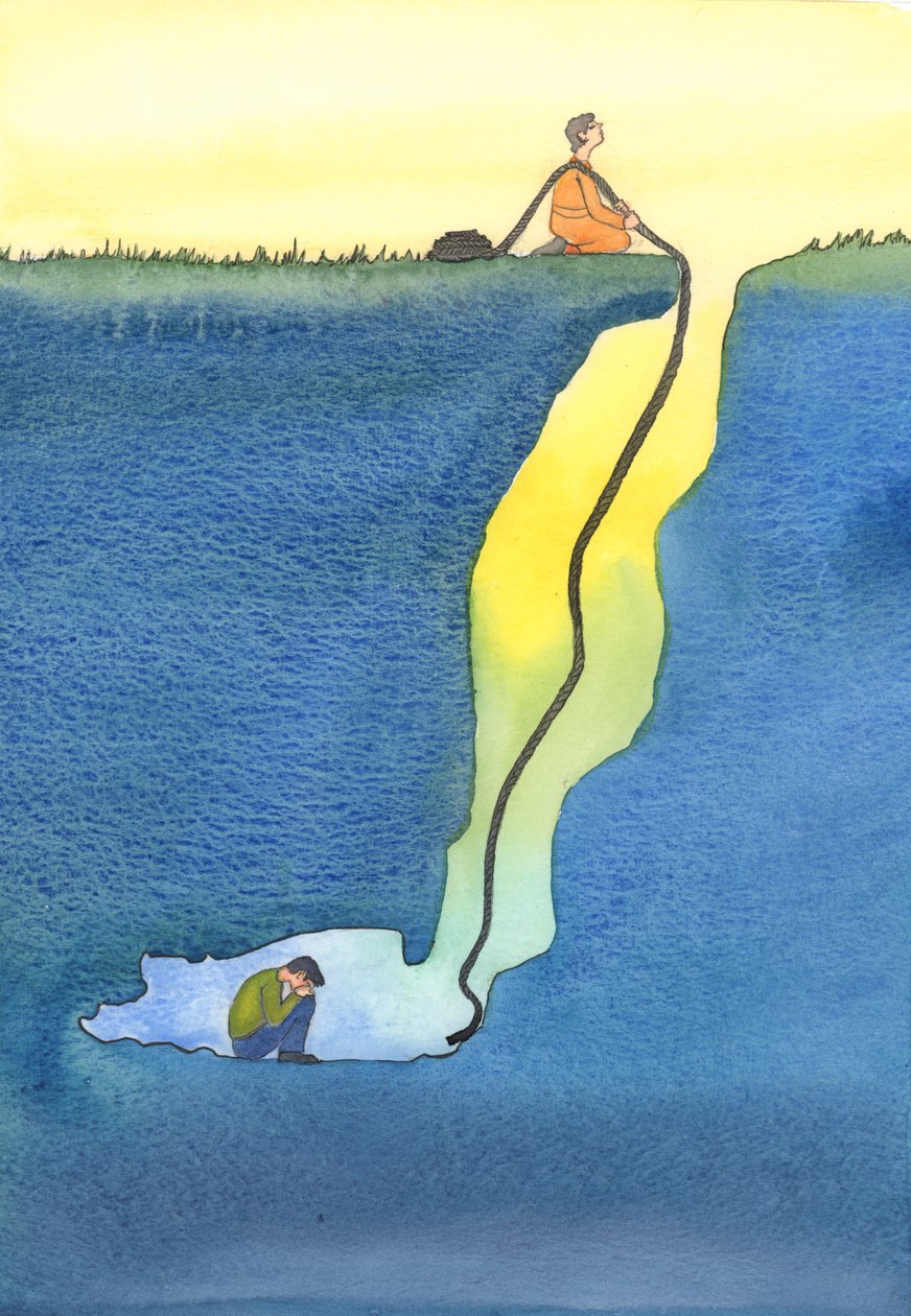 Nossa oração é como uma tábua de salvação descida do céu para ajudar os perdidos e presos em dificuldades, 2002 (w - c no papel) de Elizabeth Wang