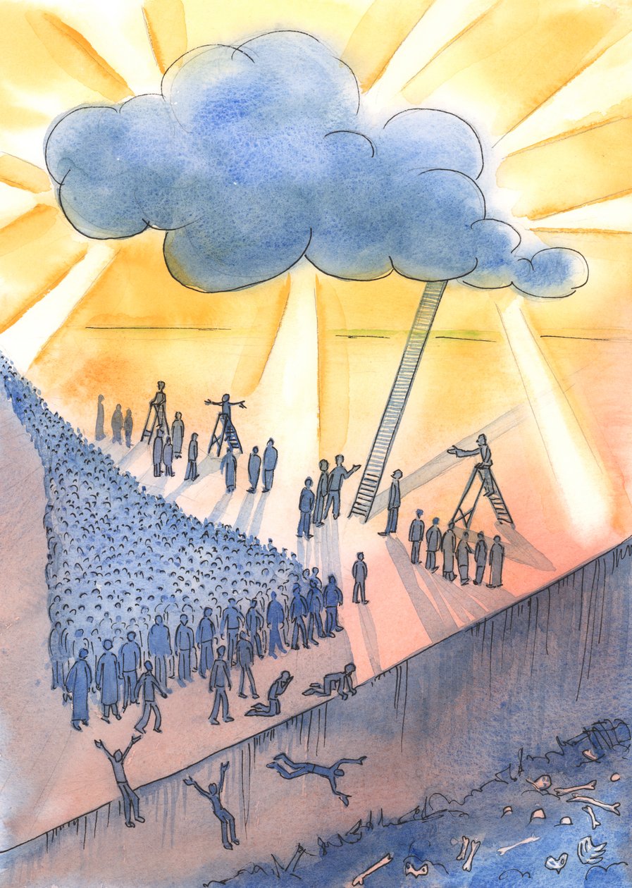 As pessoas estão caminhando para a morte e talvez para o Inferno, 2004 (w - c no papel) de Elizabeth Wang