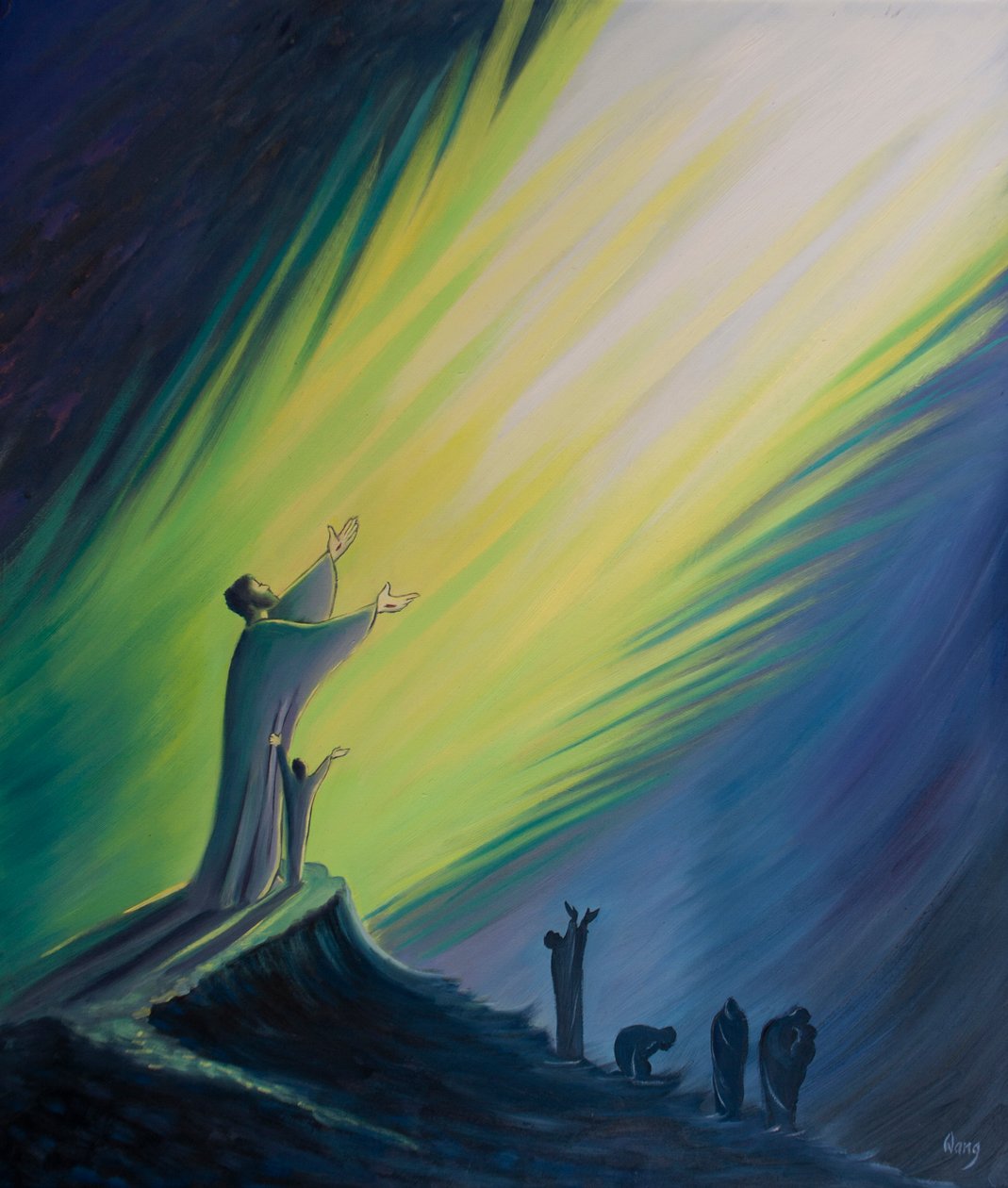 A oração com Cristo é gloriosa e eficaz, mas sem Ele é como clamar às trevas, 2001 (óleo a bordo) de Elizabeth Wang