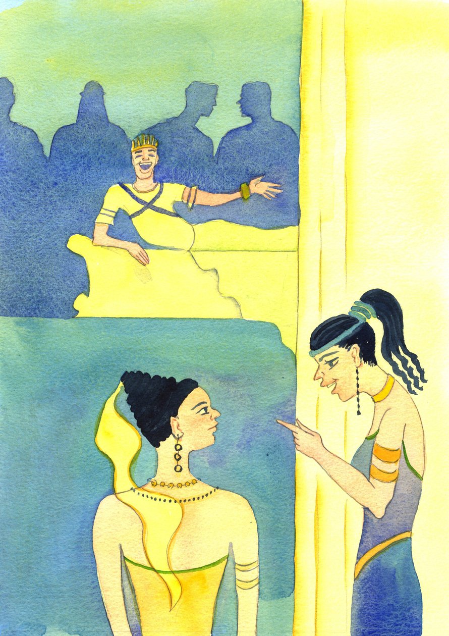 A pedido de sua mãe, ela disse: "Traga-me a cabeça de João Batista", 2001 (w - c no papel) de Elizabeth Wang