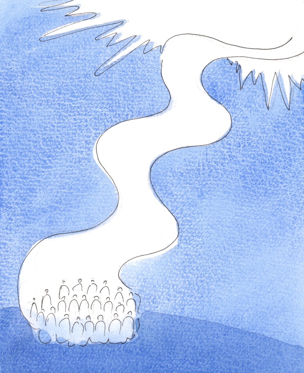 A Sagrada Liturgia é como um rio de louvor que jorra da Igreja para cima, para Deus na eternidade, 2004 (w - c no papel) de Elizabeth Wang
