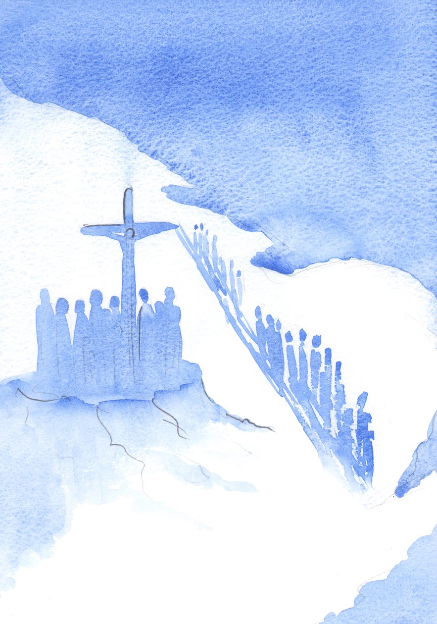 Alguns dão as costas e ignoram a obra que Cristo realiza para sua salvação; eles demonstram sua indiferença ao Seu Sacrifício, 2002 (w - c no papel) de Elizabeth Wang