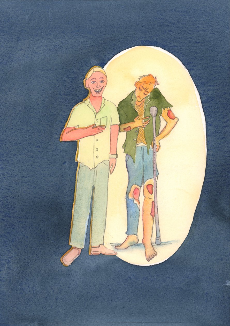 Alguém em pecado grave, que o nega, é como um homem que finge parecer normal, mas que realmente tem feridas purulentas que se recusa a revelar a um médico, 2003 (c - c no papel) de Elizabeth Wang