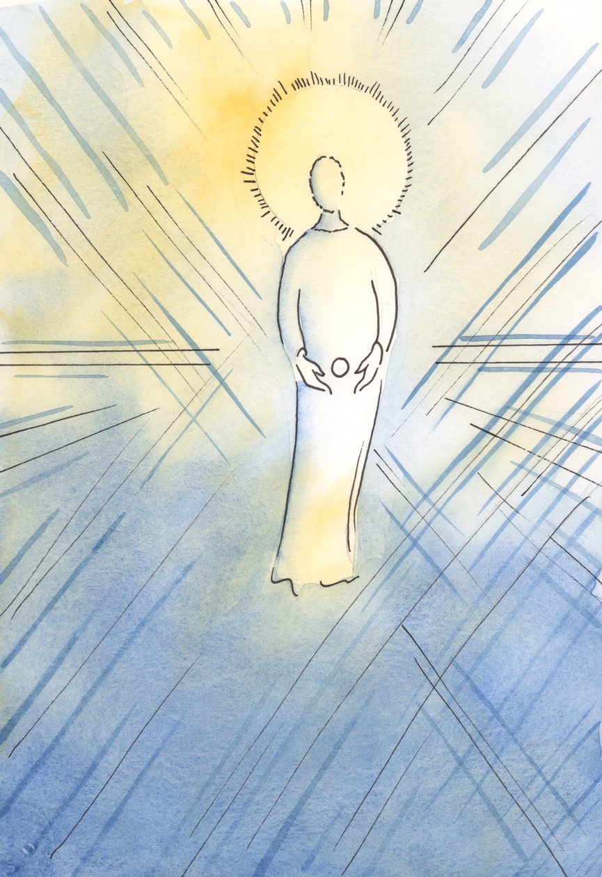 Santa Ana concebeu em seu ventre a Imaculada, como uma hóstia; a Virgem Maria, que se tornaria a Mãe de Deus, 2000 (w - c no papel) de Elizabeth Wang
