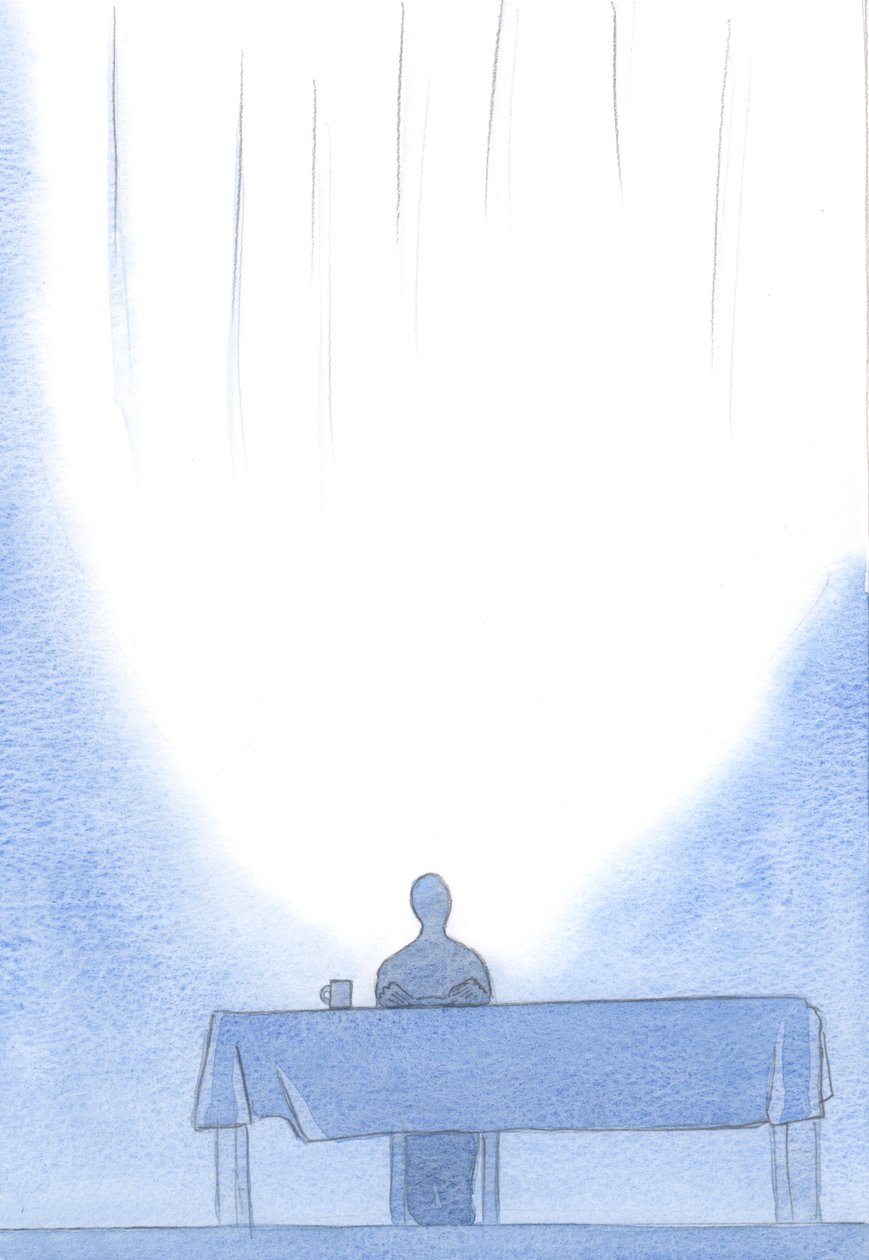 Ação de graças por comida, em nome de Cristo, é uma ação de graças divina, feita em companhia sagrada, 2001 (w - c no papel) de Elizabeth Wang