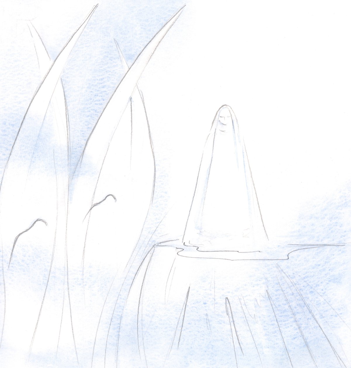 Os Anjos curvaram-se diante das palavras "Seu Mais Precioso Sangue", em homenagem à sagrada Paixão de Cristo., 2001 (w - c no papel) de Elizabeth Wang