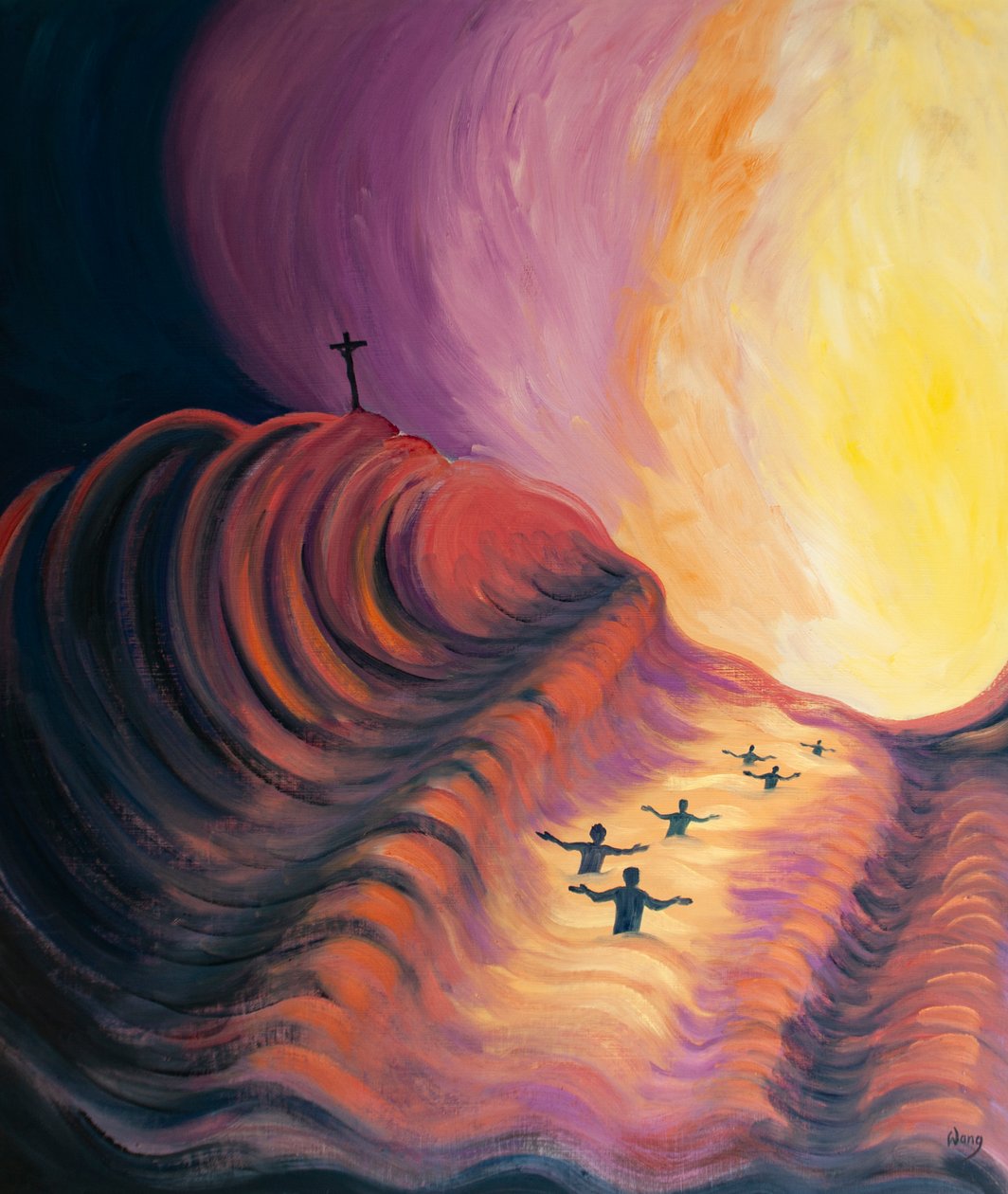 O Sangue de Cristo lava nossos pecados e permite que nos aproximemos da Glória do Céu, 2000 (óleo a bordo) de Elizabeth Wang
