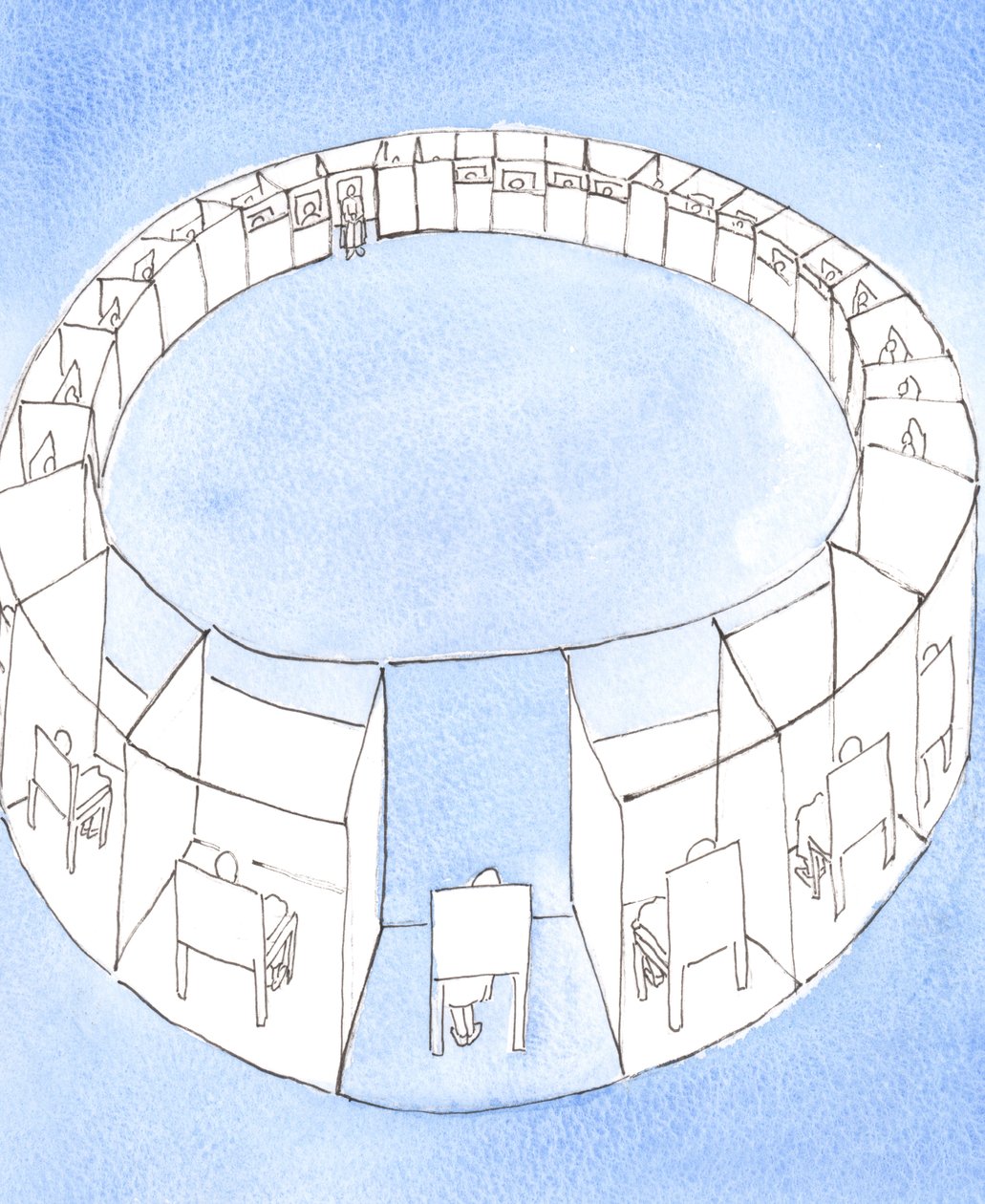A Comunhão dos Santos é como uma galeria sussurrante na cúpula de uma Catedral que pode unir os que estão longe, 2003 (w - c no papel) de Elizabeth Wang