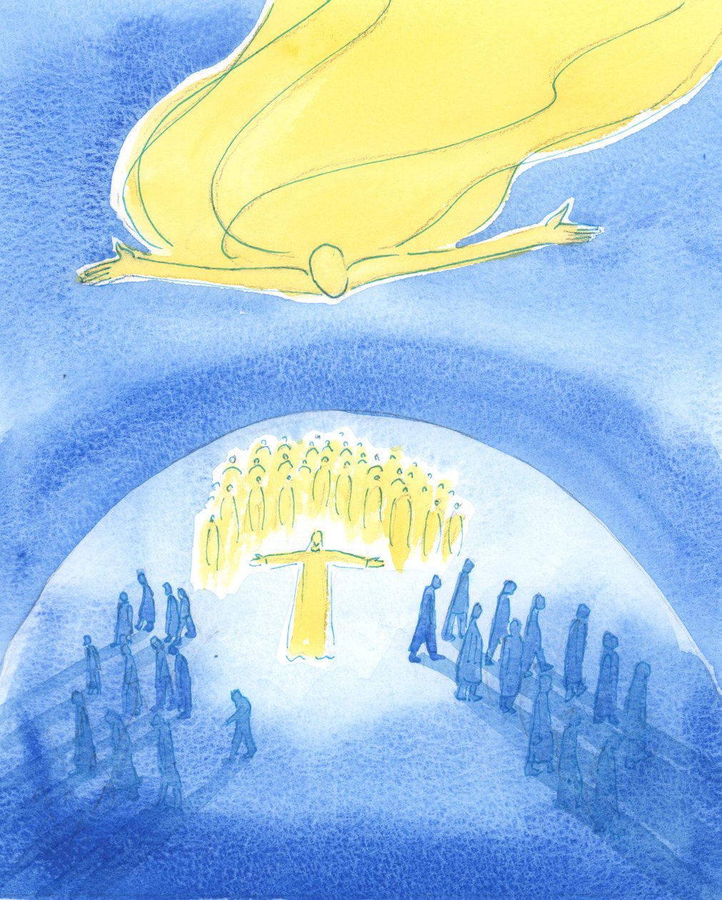 O Pai está alcançando o tempo todo, por meio de Jesus, para &39;reunir&39; e dar a salvação às pessoas em todo o mundo, 2003 (w - c no papel) de Elizabeth Wang