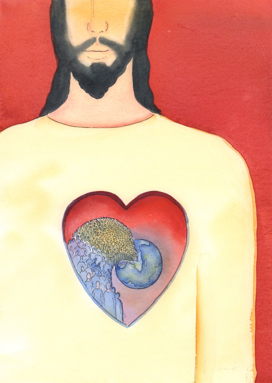 O Coração de Jesus Cristo, nosso Salvador, é tão vasto que contém todo o universo, nosso mundo e todos nele, 2004 (w - c no papel) de Elizabeth Wang