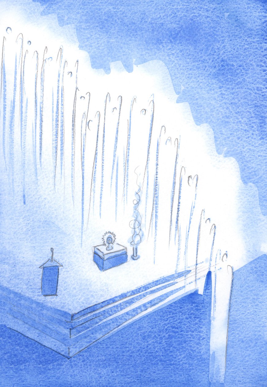 Os Santos Anjos formaram uma guarda de honra das alturas da igreja - em silenciosa adoração a Cristo, na Exposição, 2002 (w - c no papel) de Elizabeth Wang