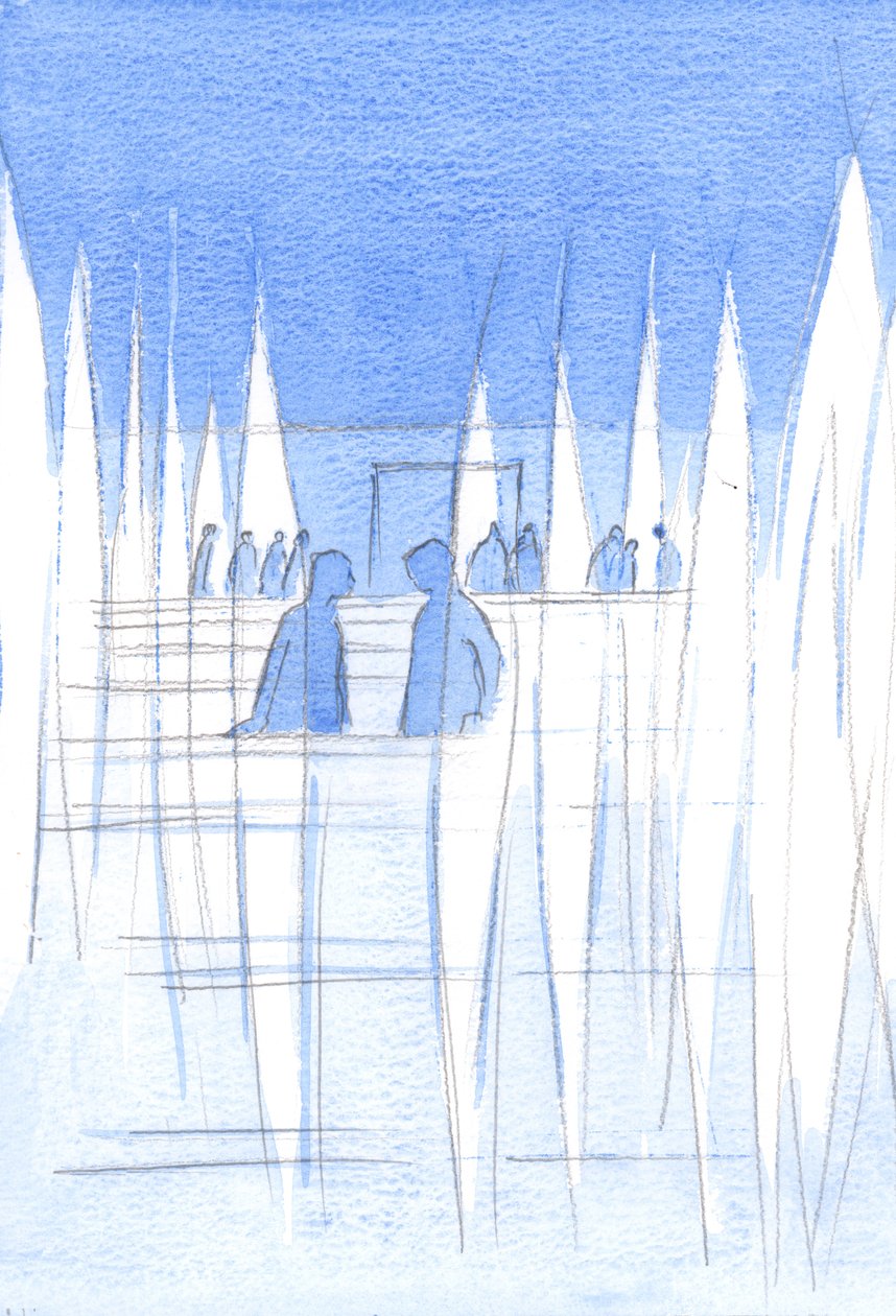 Os Santos Anjos guardam a Igreja, sempre; eles são todos reverentes, entre aqueles que os perturbam descuidadamente com tagarelice, 2002 (w - c no papel) de Elizabeth Wang