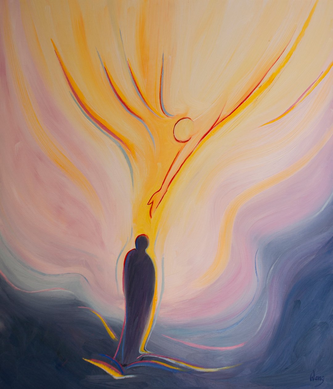 O Espírito Santo é como fogo do céu, trazendo-nos Seu amor, pureza, sabedoria e poder, 2002 (óleo a bordo) de Elizabeth Wang