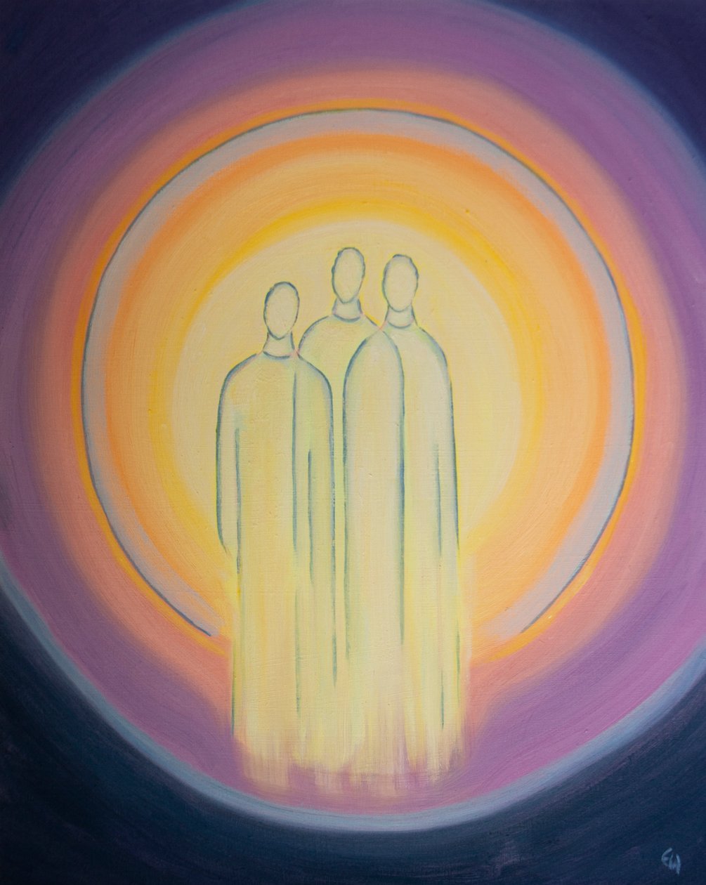 A Santíssima Trindade, Um Deus, três Pessoas, vive na alma do cristão em esplendor deslumbrante, 2002 (óleo a bordo) de Elizabeth Wang