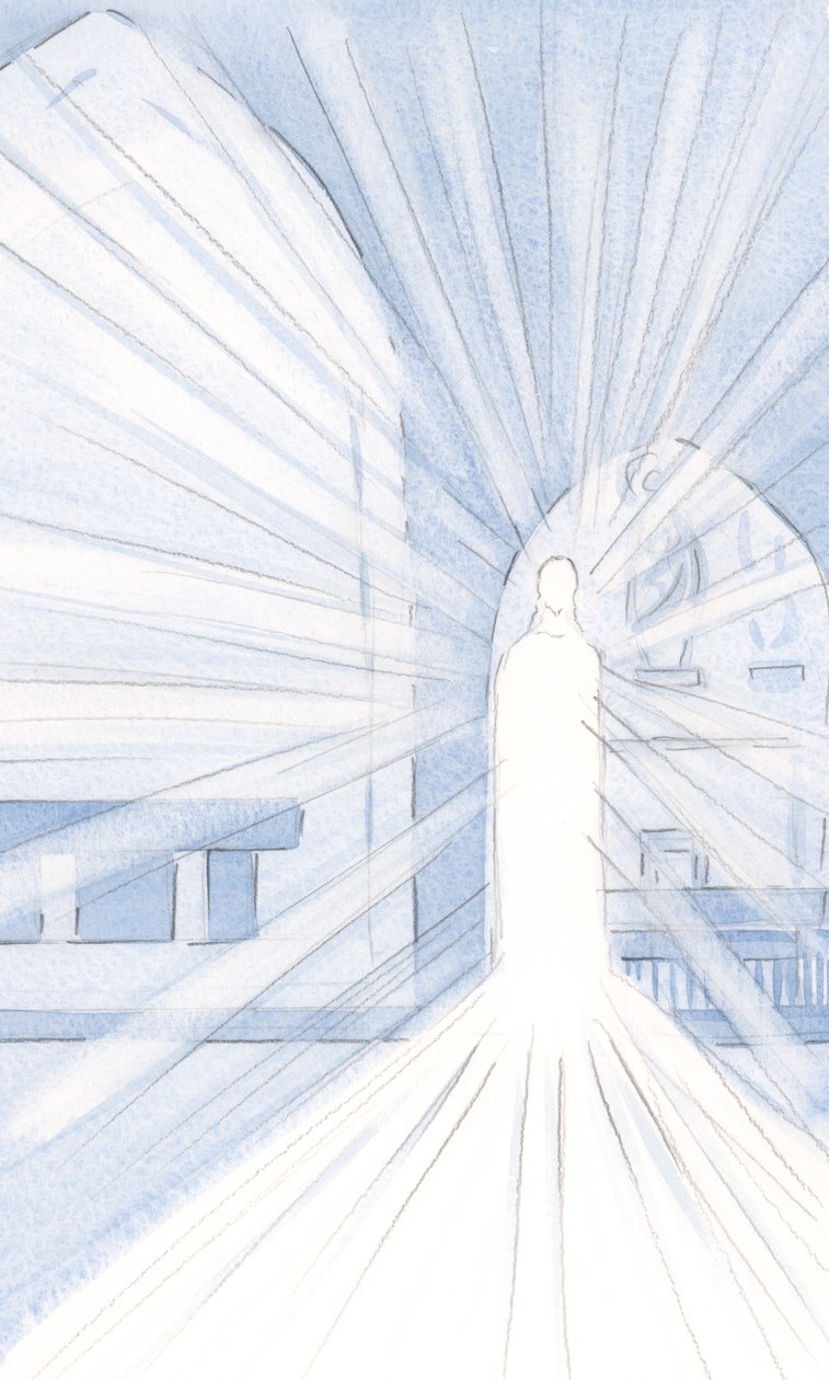 A Luz de Cristo no Santíssimo Sacramento derrama seu Resplendor dentro de nossa Igreja e sobre todo o mundo, 2000 (w - c no papel) de Elizabeth Wang