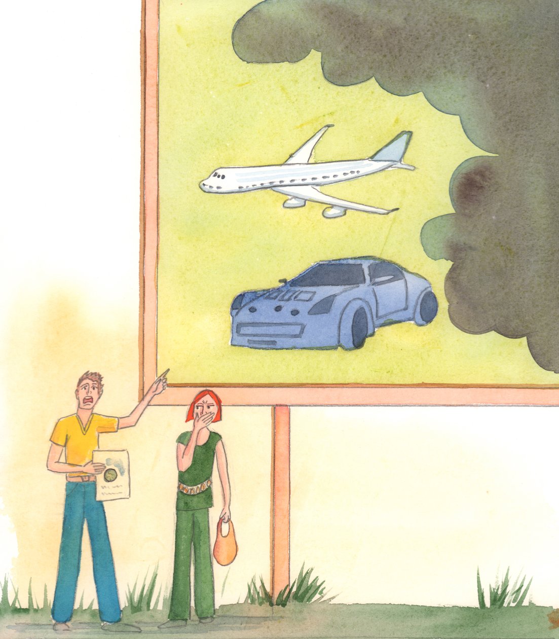 O Senhor me mostrou pessoas gritando de ansiedade e alarme sobre pegadas de carbono e preocupadas com suas vidas terrenas, 2004 (w - c no papel) de Elizabeth Wang