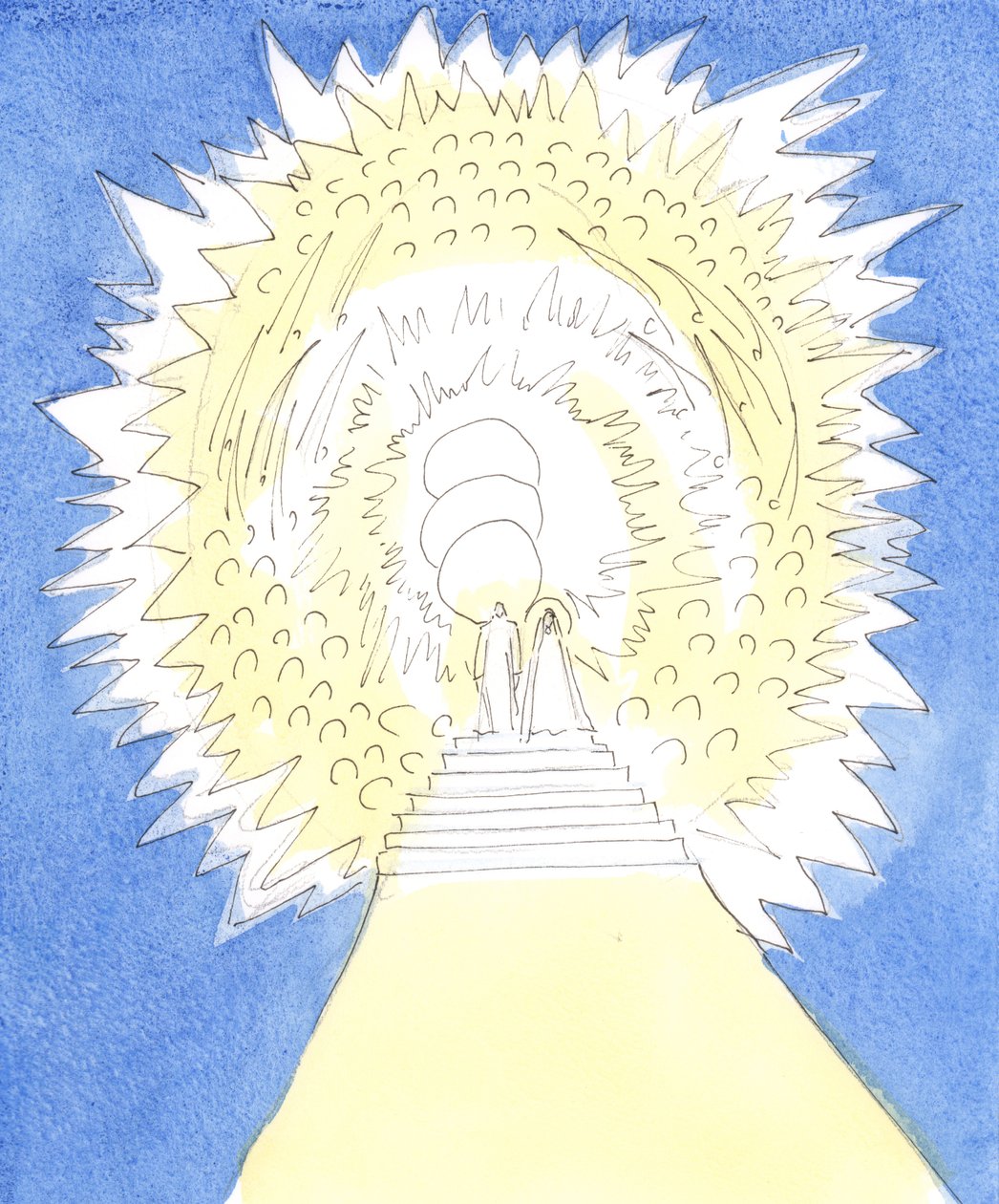 O Senhor me mostrou que o Céu é como uma área circular cheia de glória Divina, ocupada pelas Três Pessoas Divinas e pelos Anjos e Santos, 2004 (w - c no papel) de Elizabeth Wang