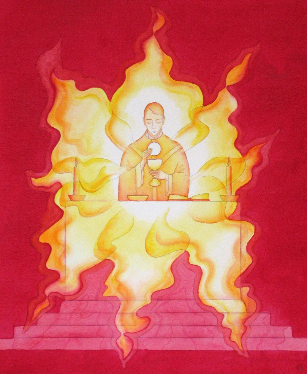 A Presença de Jesus na Eucaristia é como um fogo ardente de glória, 2001 (w - c no papel) de Elizabeth Wang