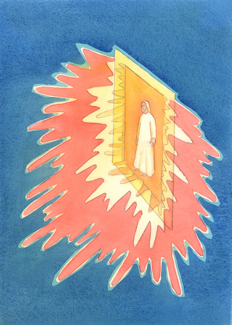 Os Sacramentos da Igreja são como uma porta aberta, através da qual derramamos todas as graças de Deus de que necessitamos para a santidade e a salvação, e através da qual encontramos Cristo., 2003 (w - c no papel) de Elizabeth Wang
