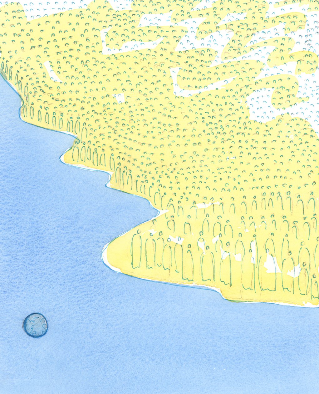 Os santos estão reunidos no céu como se estivessem em uma ilha muito acima de nosso mundo pecaminoso, 2003 (w - c no papel) de Elizabeth Wang