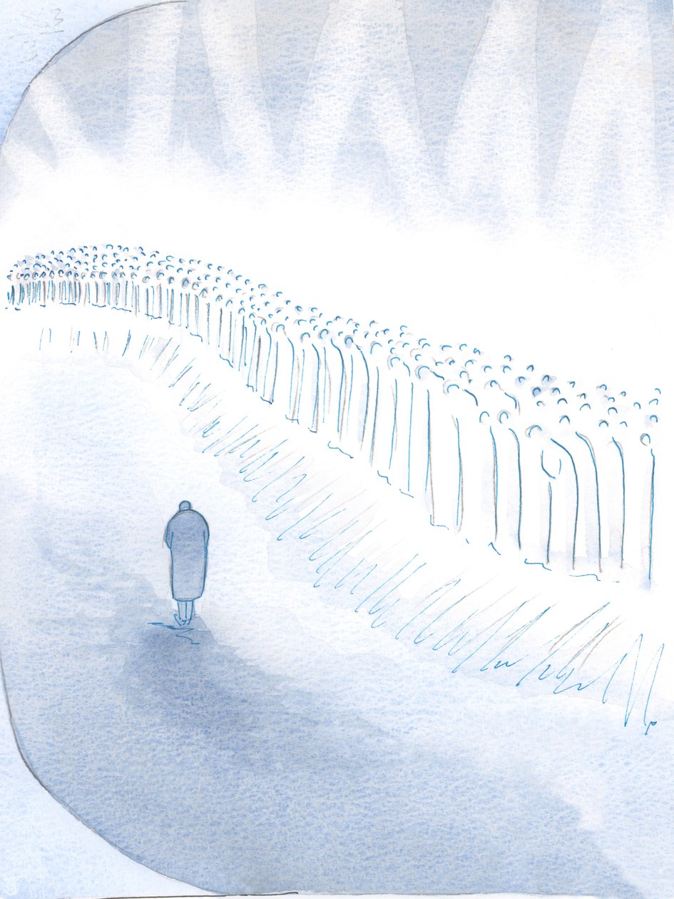 Os santos no céu veneram aqueles que - embora imperfeitos - vivem para Cristo na terra., 2000 (w - c no papel) de Elizabeth Wang