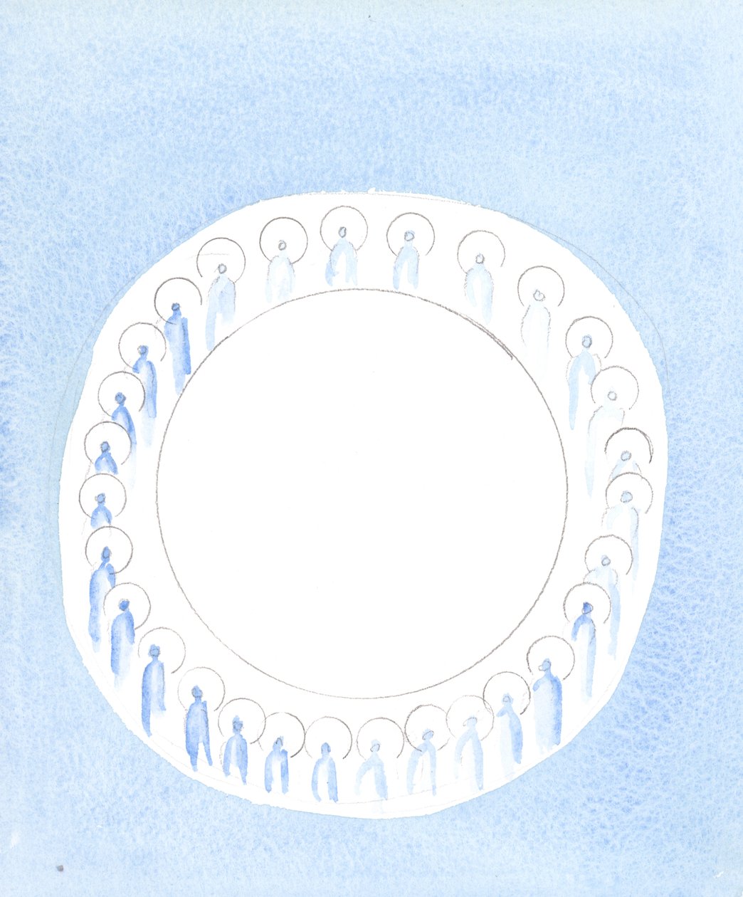 As Três Pessoas Divinas estão unidas e ativas na unidade da Divindade, como se circulando em comunhão incessante, 2003 (w - c no papel) de Elizabeth Wang