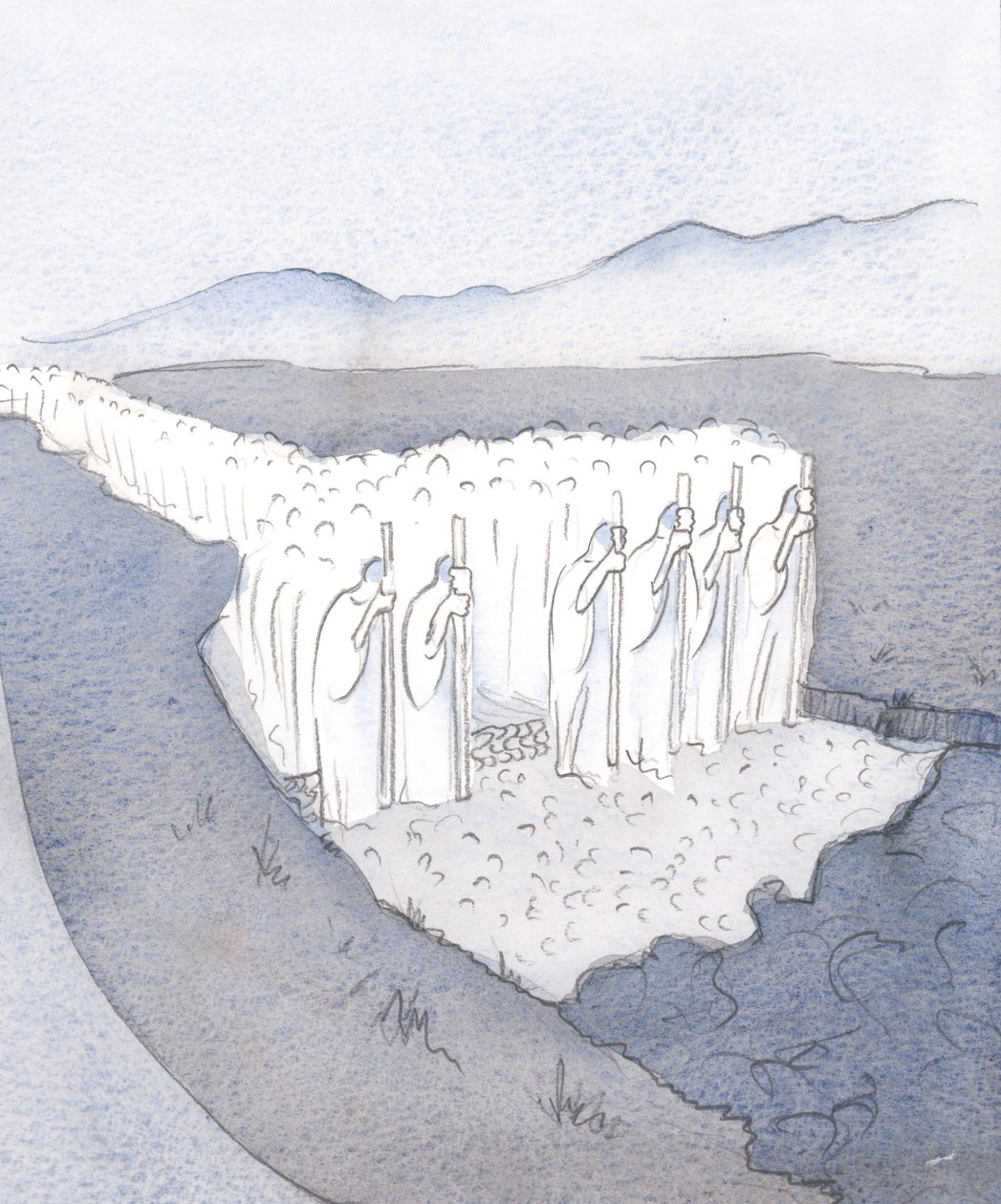 A tradição é um caminho firme; tinha sido feito em terreno acidentado pelo exército de crentes, unidos na marcação e construção., 2001 (w - c no papel) de Elizabeth Wang