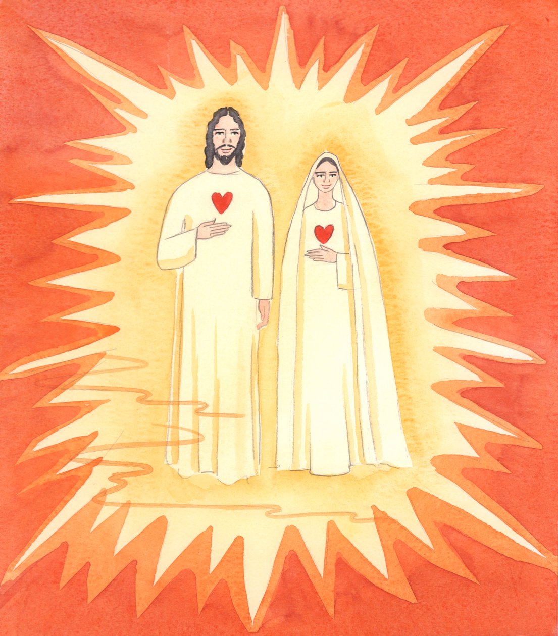 Os Dois Santos Corações: Foi-me mostrado o Cristo sem pecado e Sua Imaculada Mãe, na Radiante Luz do Céu, 2003 (w - c no papel) de Elizabeth Wang