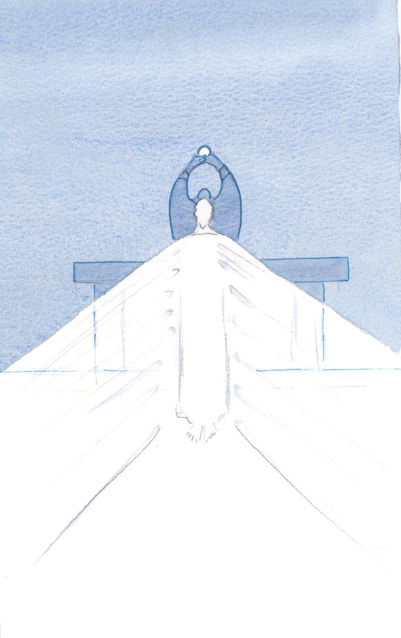 A beleza de Cristo é deslumbrante, pois Ele está aqui em silêncio, Realmente Presente ao Seu povo em oração., 2000 (w - c no papel) de Elizabeth Wang