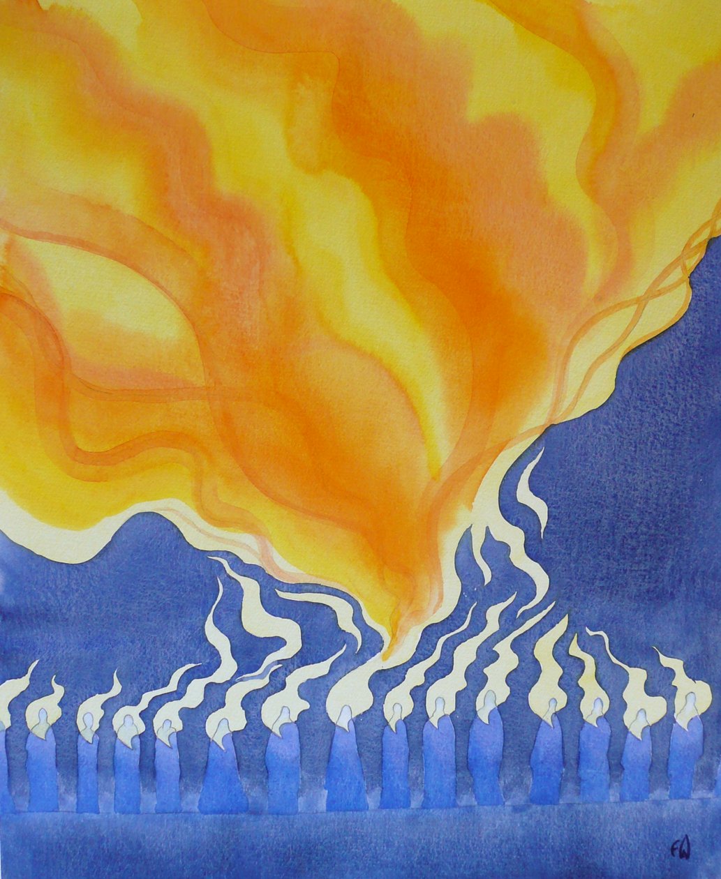 A descida do Espírito Santo sobre os apóstolos e Maria no Pentecostes de 2001 (w - c no papel) de Elizabeth Wang