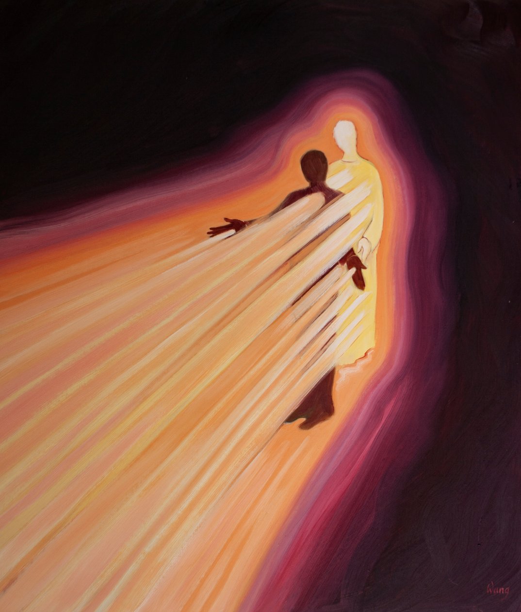 A graça de Cristo se derrama sobre os outros por nosso intermédio, principalmente por meio de nossas feridas, quando nossas vidas são inteiramente dele, 2000 (óleo a bordo) de Elizabeth Wang