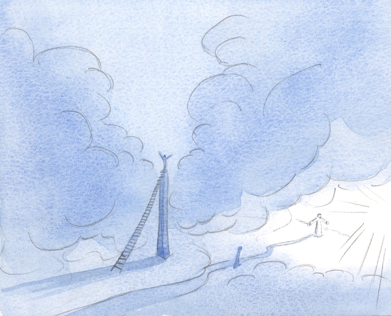 A alma impaciente (Cristo me mostrou) constrói uma torre alta, lutando por luz, em vez de seguir constantemente a estrada estreita e baixa., 2001 (w - c no papel) de Elizabeth Wang