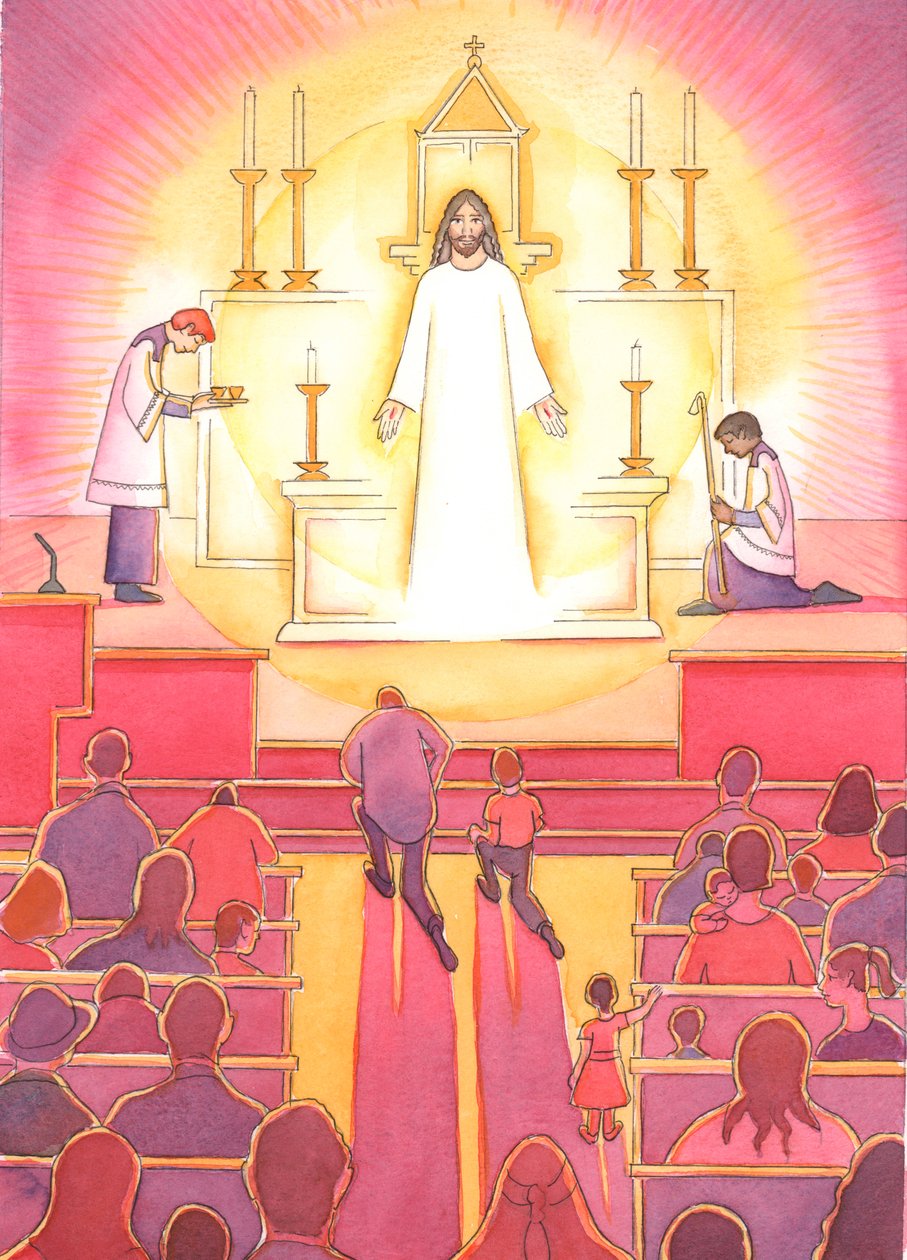A &39;joia&39; no coração da Igreja Católica é Jesus nosso Divino Salvador, Presente no Tabernáculo, 2004 (w - c no papel) de Elizabeth Wang