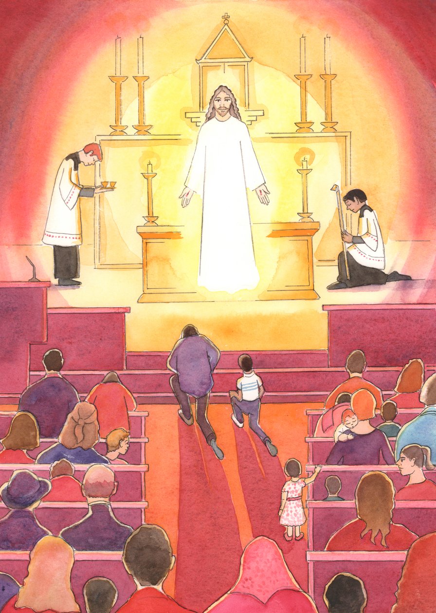A &39;joia&39; no coração da Igreja Católica é Jesus nosso Divino Salvador, Presente no Tabernáculo, 2004 (w - c no papel) de Elizabeth Wang