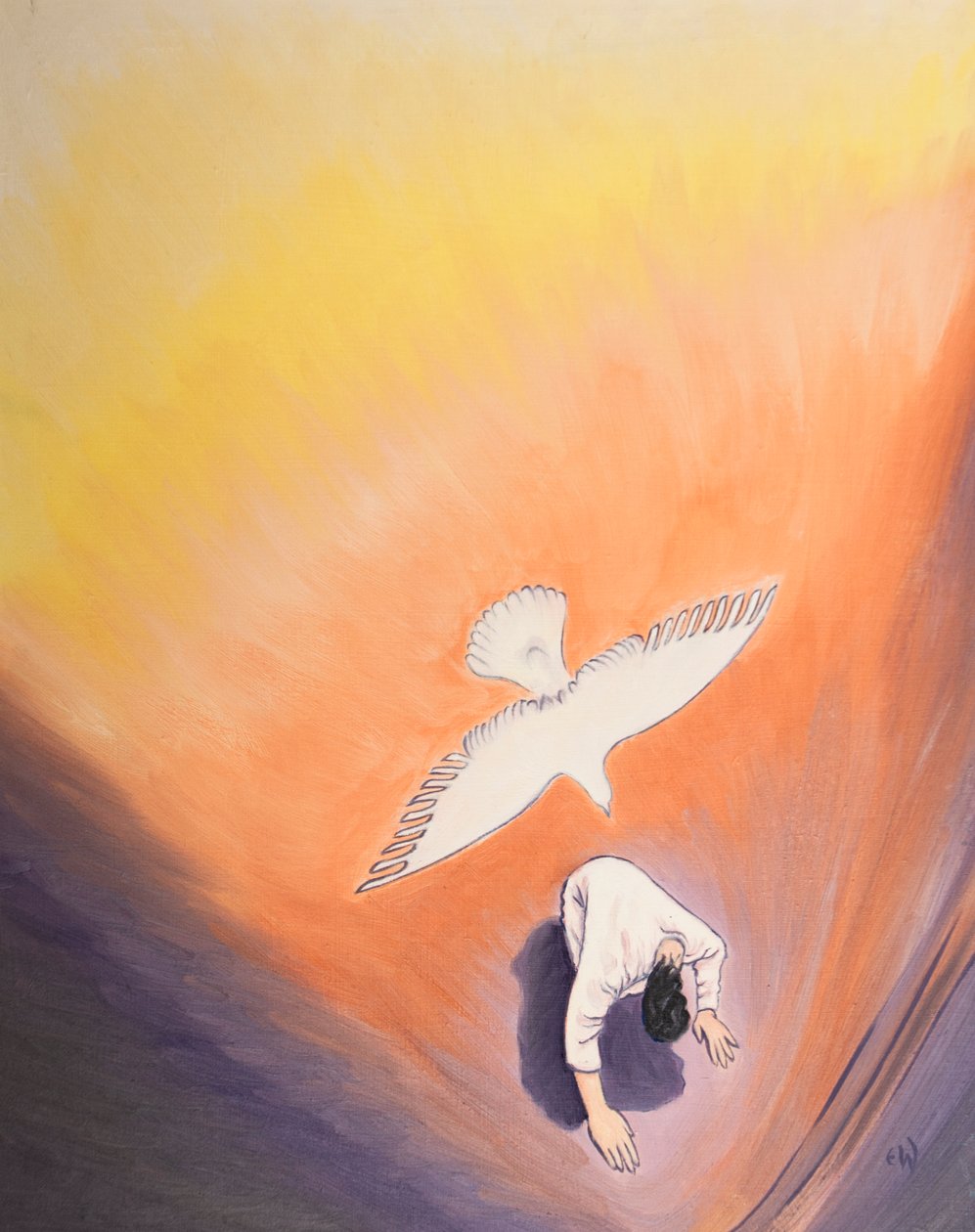 O mesmo Espírito que confortou a Cristo no Getsêmani pode nos consolar, 2002 (óleo a bordo) de Elizabeth Wang