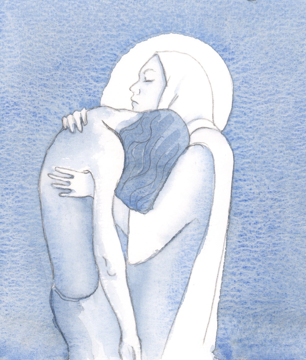 A triste Virgem Maria segura seu Filho Jesus depois de sua morte, com o coração traspassado pela dor, mas cheio de fé, 2000 (w - c no papel) de Elizabeth Wang