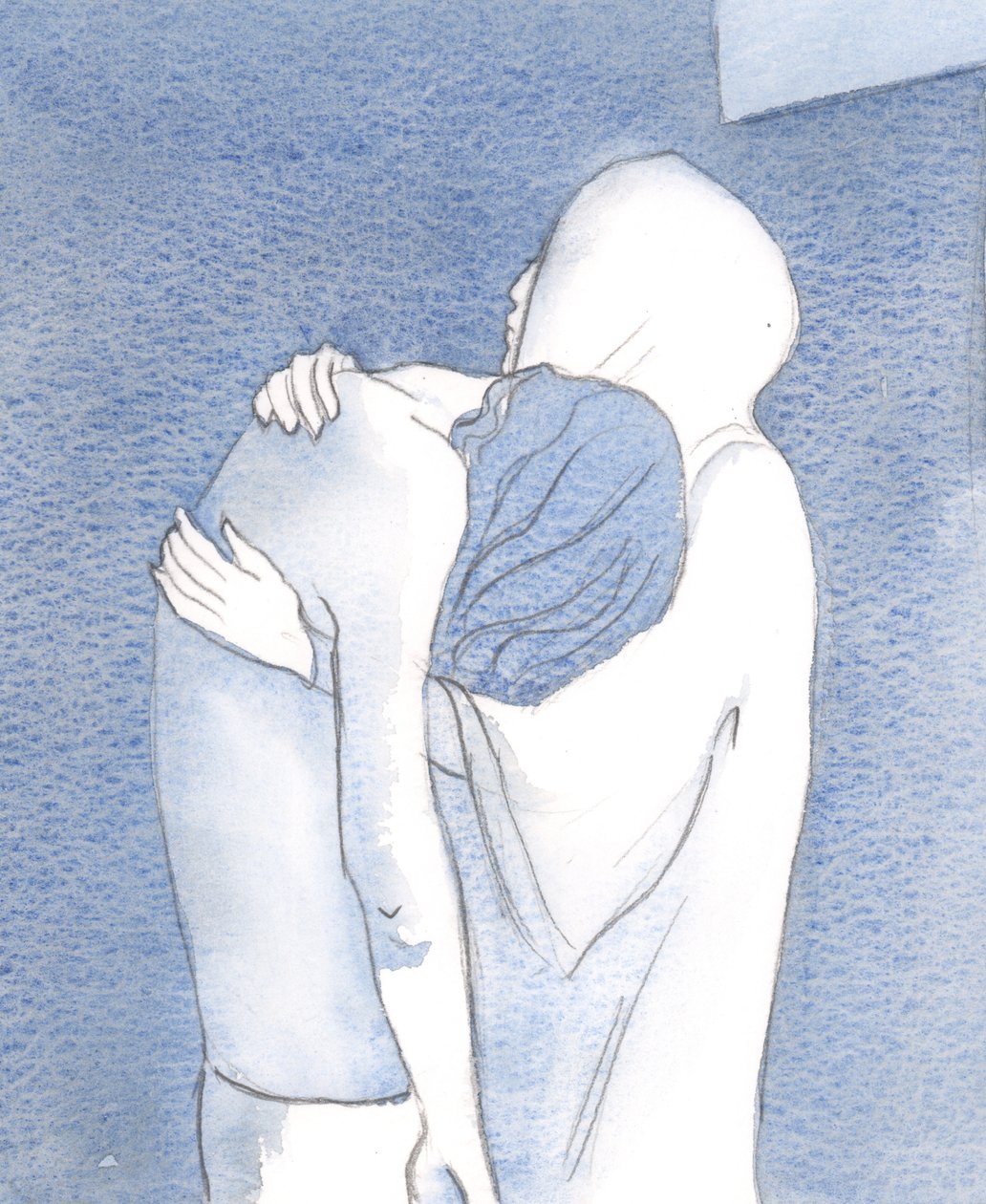 A triste Virgem Maria segura seu Filho Jesus depois de sua morte, com o coração traspassado pela dor, mas cheio de fé, 2000 (w - c no papel) de Elizabeth Wang