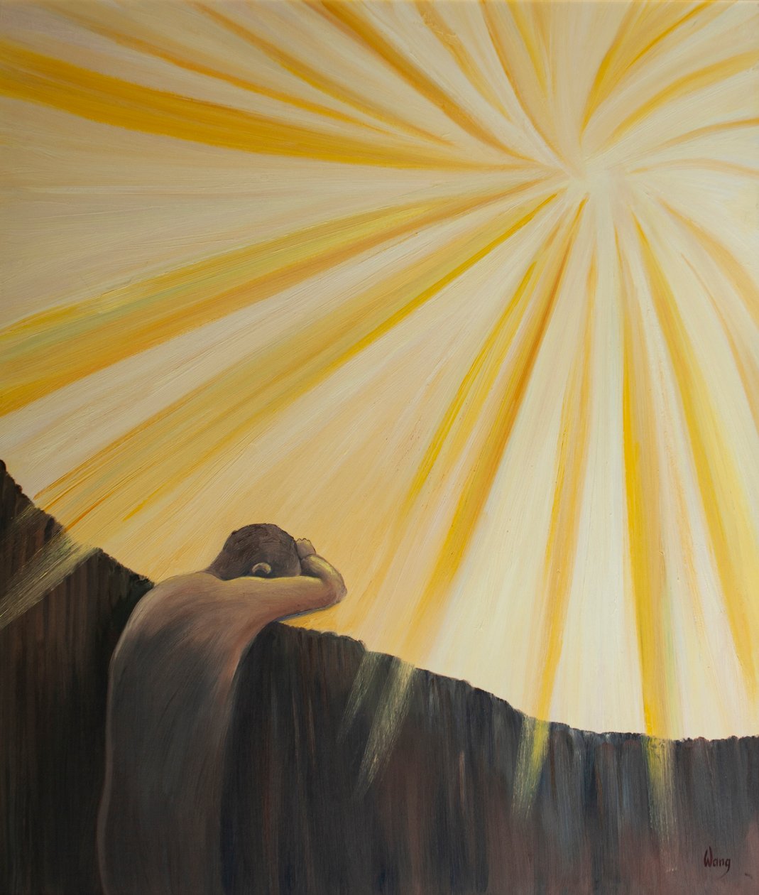 As almas do Purgatório mantêm-se afastadas de Deus, por enquanto, por causa da sua vergonha e tristeza, 2001 (óleo a bordo) de Elizabeth Wang