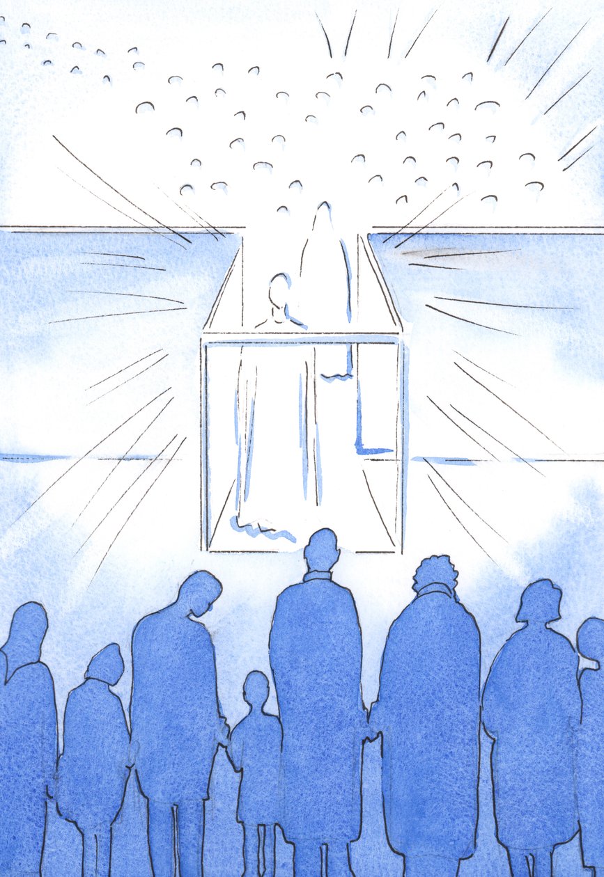 O tabernáculo é como um corredor para o céu, onde podemos encontrar Cristo e seus santos e nos preparar para o céu no final da vida em 2002 (w - c no papel) de Elizabeth Wang