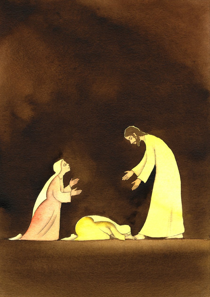 As duas Marias com o Cristo Ressuscitado, 2001 (w - c no papel) de Elizabeth Wang