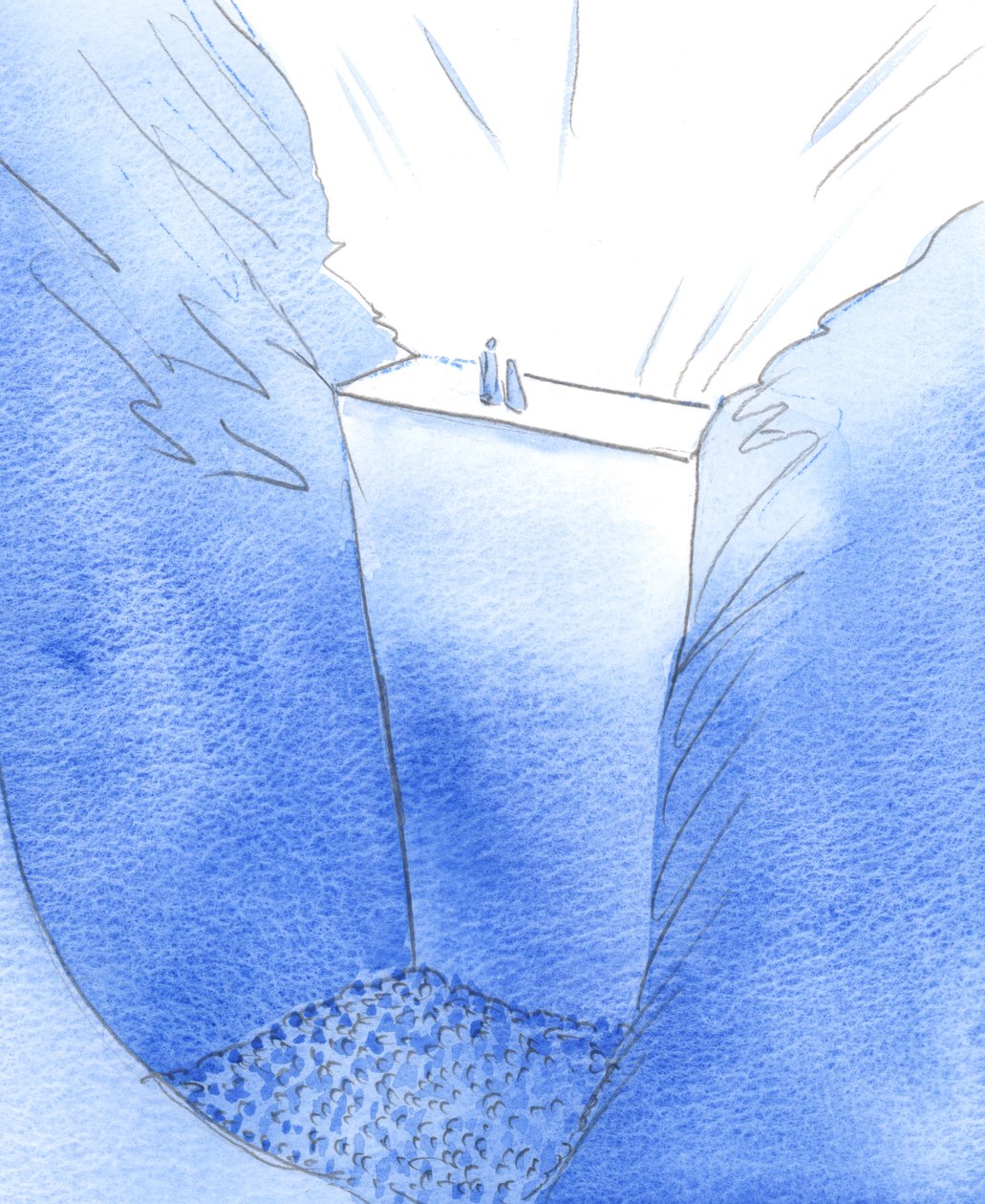 A parede do pecado, que nos separa de Deus, é escalada apenas por Cristo, que está com Sua mãe. Só Ele pode nos ajudar a alcançar a Glória do Céu, 2002 (w - c no papel) de Elizabeth Wang