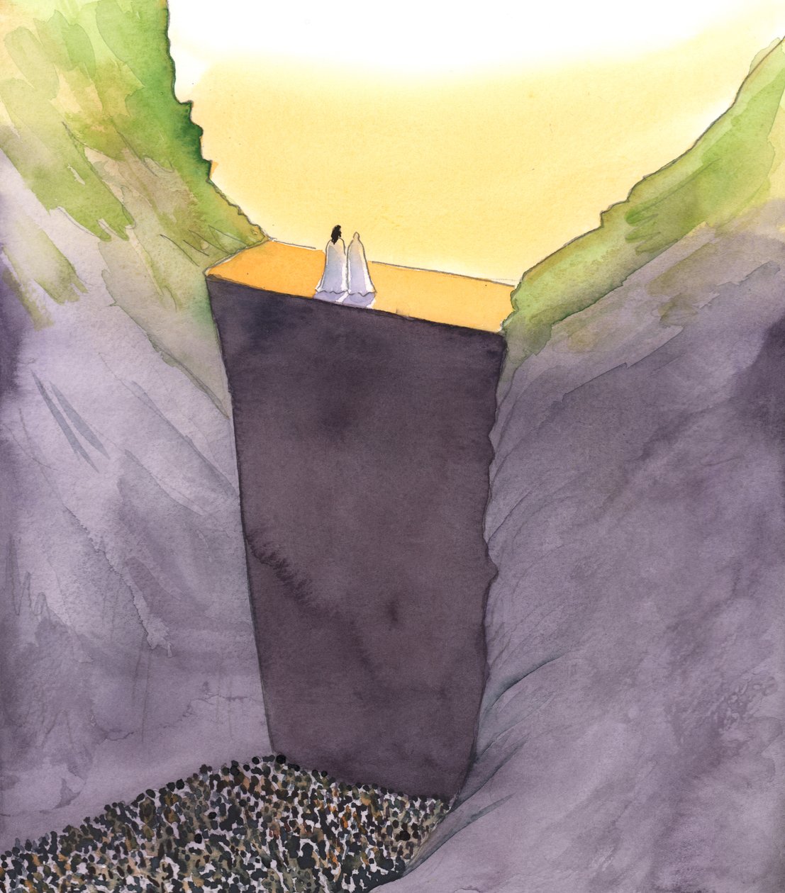 A parede do pecado, que nos separa de Deus, é escalada apenas por Cristo, que está com Sua mãe. Só Ele pode nos ajudar a alcançar a Glória do Céu, 2002 (w - c no papel) de Elizabeth Wang