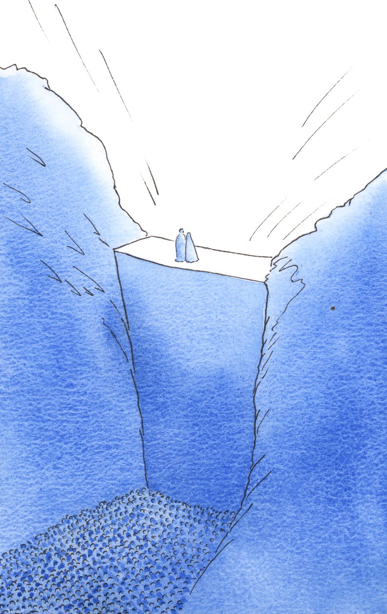 A parede do pecado, que nos separa de Deus, é escalada apenas por Cristo, que está com Sua mãe. Só Ele pode nos ajudar a alcançar a Glória do Céu, 2002 (w - c no papel) de Elizabeth Wang