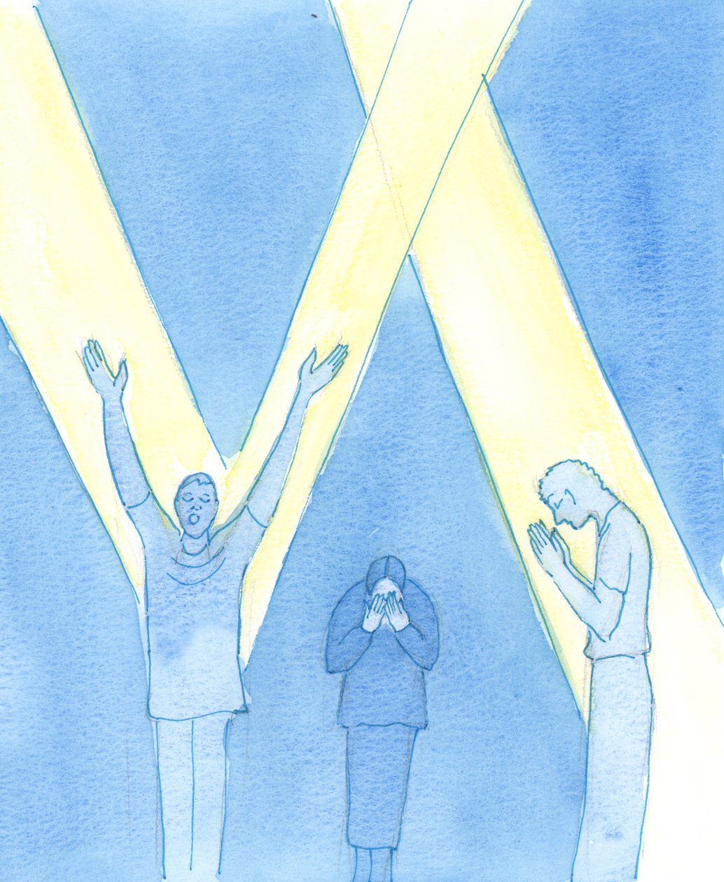 Existem muitas maneiras diferentes de orar e muitas atitudes interiores diferentes; o que importa é o nosso amor sincero por Deus, 2003 (w - c no papel) de Elizabeth Wang
