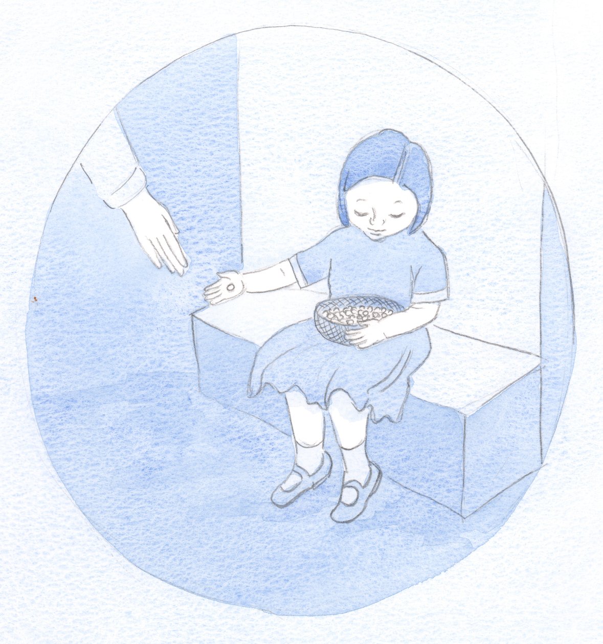 Esta é a minha tarefa atual, aprendi: Como uma criança distribuindo pérolas de uma cesta, sem saber de seu grande valor, mas compartilhando sua beleza., 2001 (w - c no papel) de Elizabeth Wang