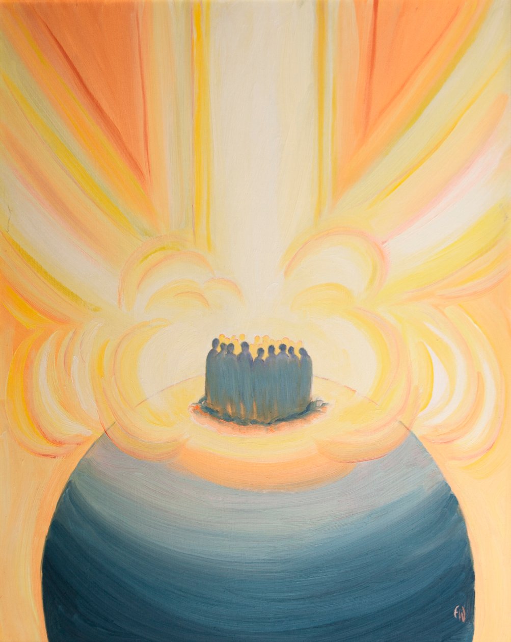 Por meio de Cristo, a luz do Céu nos envolve em cada missa de 2000 (óleo a bordo) de Elizabeth Wang
