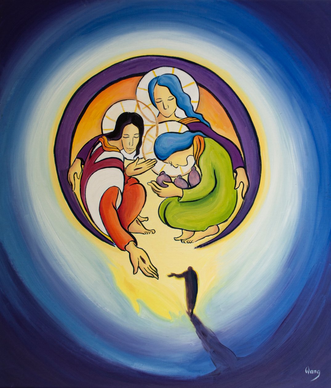 Através do arrependimento e da fé em Cristo, permitimos que Ele nos atraia para o coração da Santíssima Trindade, 2001 (óleo a bordo) de Elizabeth Wang