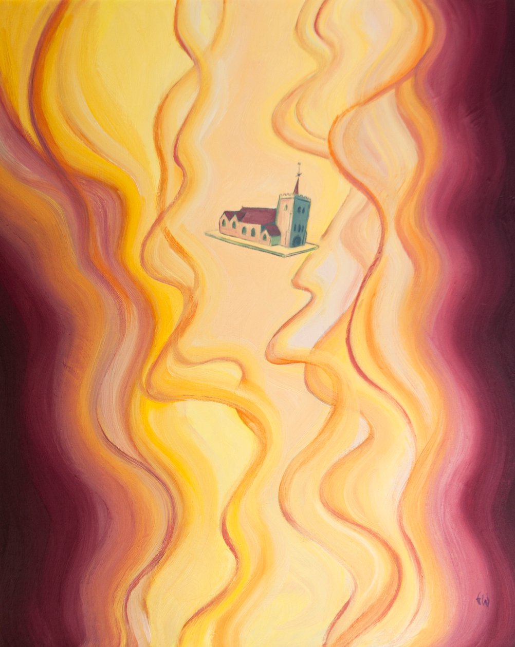 Por meio da Igreja e de seus sacramentos encontramos segurança e abrigo até estarmos prontos para o céu, 2002 (óleo a bordo) de Elizabeth Wang